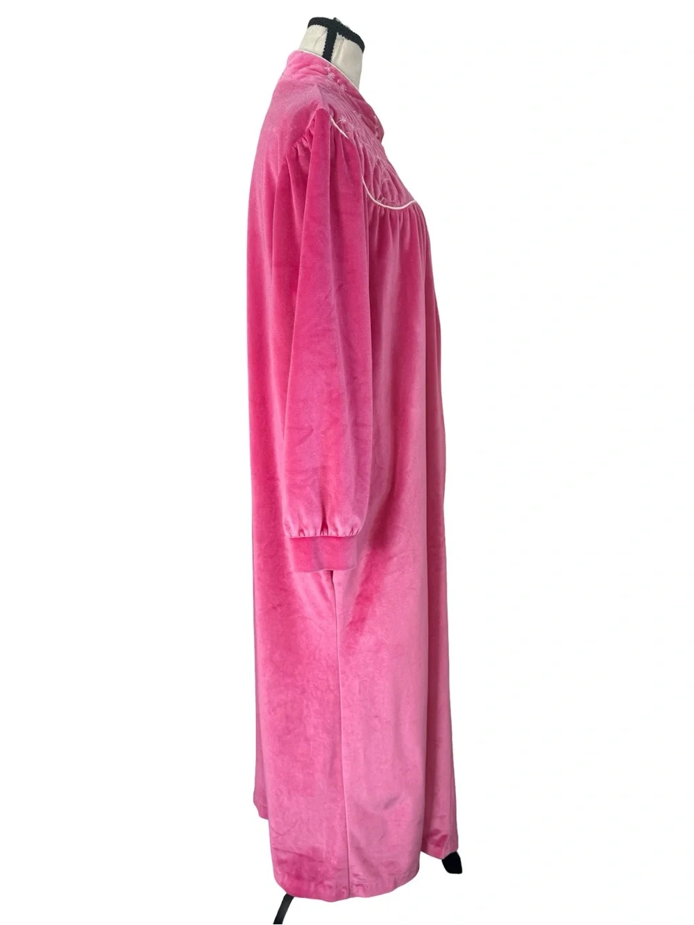 Vintage Vandemere Pink Velour Robe Housecoat Embroidered Maxi Zip Front Large